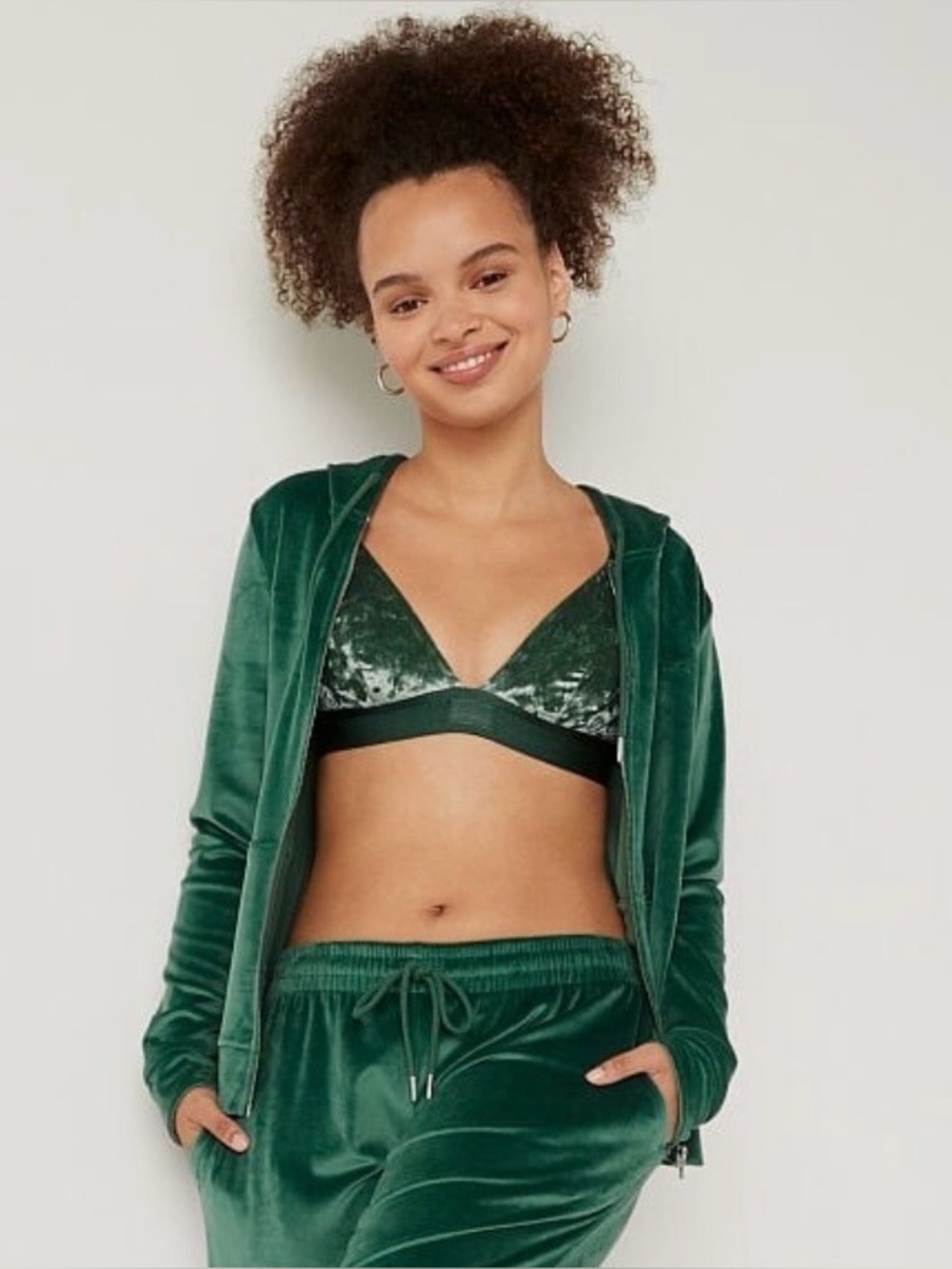 PINK Victoria's Secret Forest Green Velour Zip-Up Hoodie
